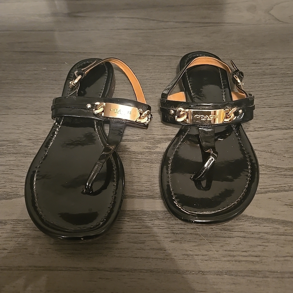 Coach Black Patent Leather Sandals